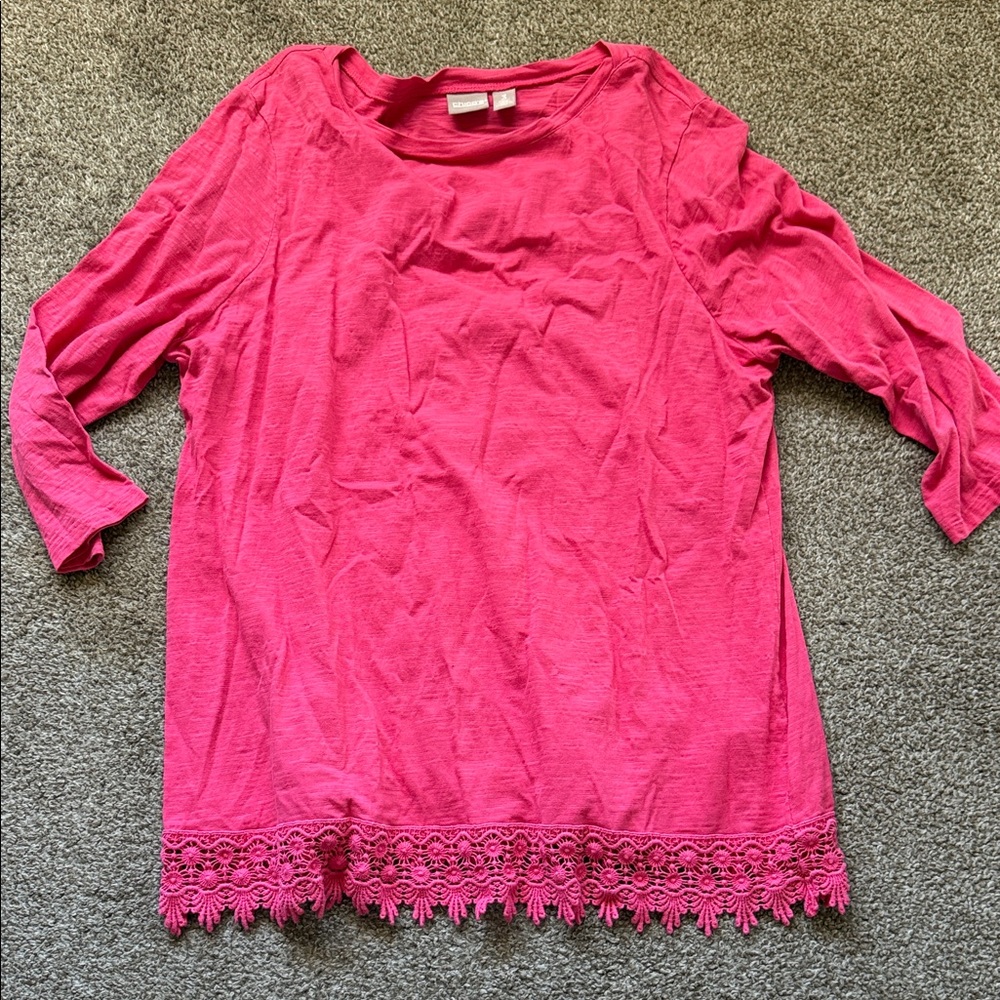 Chico's Vibrant Pink Lace Trim Blouse